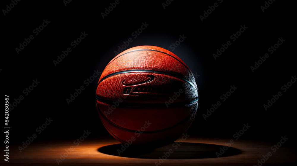 Close up shot of a basketball, black background