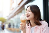 woman enjoying a delicious ice cream