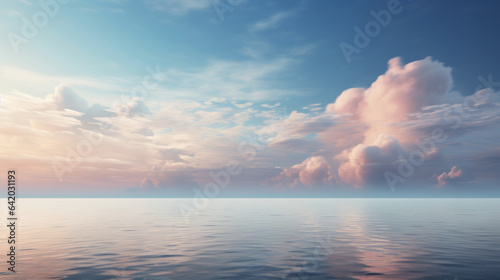 Blue sea or ocean water surface. Calm wave, fresh mineral with sunny and cloudy sky