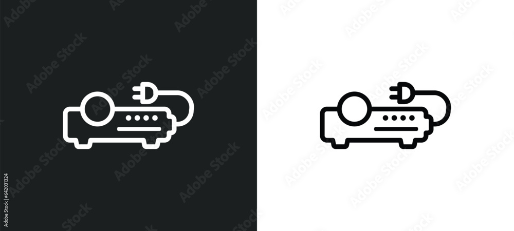 projector with plug icon isolated in white and black colors. projector with plug outline vector icon from cinema collection for web, mobile apps and ui.