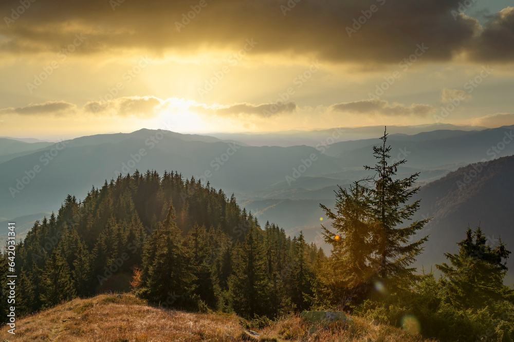 Scenic sunset in the Carpathian mountains.