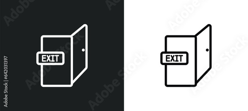 cinema exit icon isolated in white and black colors. cinema exit outline vector icon from cinema collection for web, mobile apps and ui.