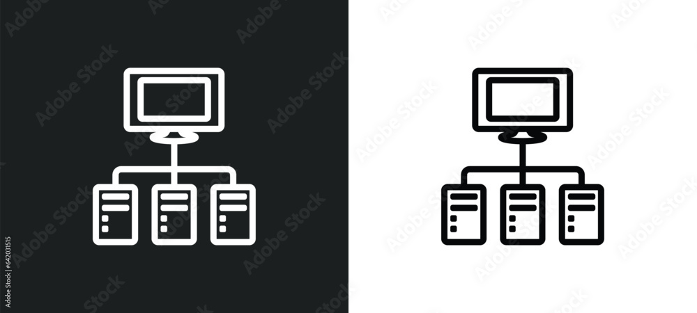 computer and network icon isolated in white and black colors. computer and network outline vector icon from education collection for web, mobile apps ui. computer and network icon isolated in white and black colors. computer and network outline vector icon from education collection for web, mobile apps ui.