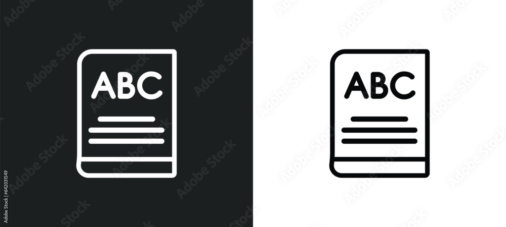 alphabet book icon isolated in white and black colors. alphabet book outline vector icon from education collection for web, mobile apps and ui. alphabet book icon isolated in white and black colors. alphabet book outline vector icon from education collection for web, mobile apps and ui.
