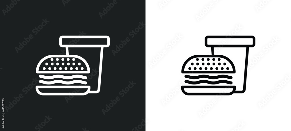 hamburger and drink icon isolated in white and black colors. hamburger and drink outline vector icon from food collection for web, mobile apps ui. hamburger and drink icon isolated in white and black colors. hamburger and drink outline vector icon from food collection for web, mobile apps ui.