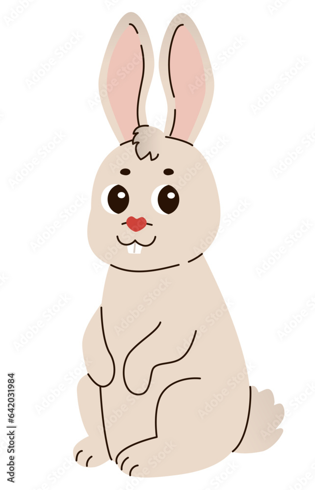 Obraz premium Isolated cute funny hare in flat vector style on white background. Woodland life. Forest animal.