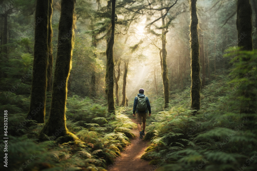 Adventurous Hiker Explores the Enchanting Forest Trail