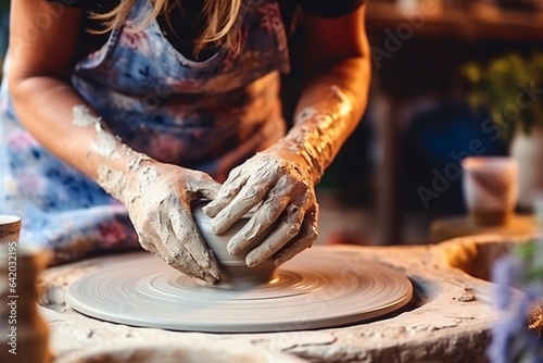 very happy artisan potter shaping clay