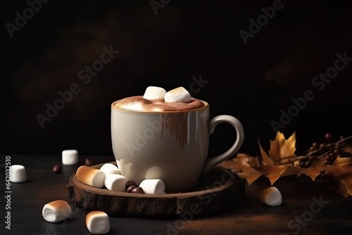 Winter sweet comfort: a cup of hot chocolate with marshmallows, perfect for a cozy morning.