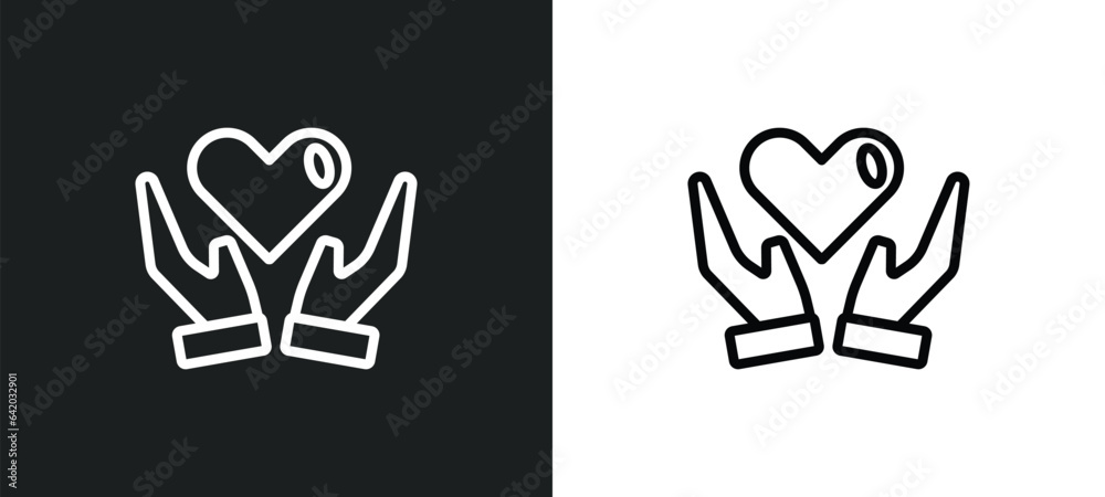 heart between hands icon isolated in white and black colors. heart between hands outline vector icon from general collection for web, mobile apps and ui. - obrazy, fototapety, plakaty 