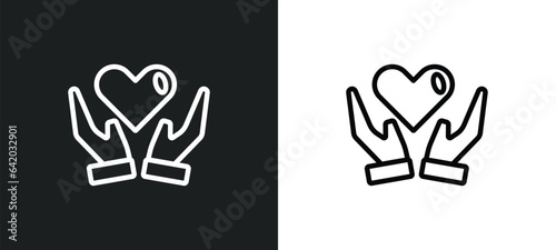 heart between hands icon isolated in white and black colors. heart between hands outline vector icon from general collection for web, mobile apps and ui.
