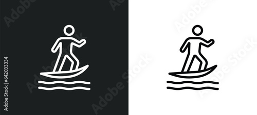 surfing icon isolated in white and black colors. surfing outline vector icon from gestures collection for web, mobile apps and ui.