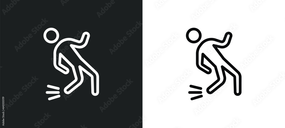 fall accident icon isolated in white and black colors. fall accident outline vector icon from insurance collection for web, mobile apps and ui. - obrazy, fototapety, plakaty 