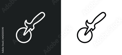 pizza cutter icon isolated in white and black colors. pizza cutter outline vector icon from kitchen collection for web, mobile apps and ui.