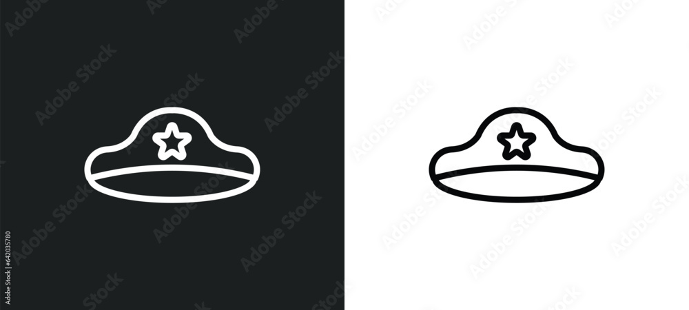 police hat icon isolated in white and black colors. police hat outline vector icon from law and justice collection for web, mobile apps and ui. police hat icon isolated in white and black colors. police hat outline vector icon from law and justice collection for web, mobile apps and ui.