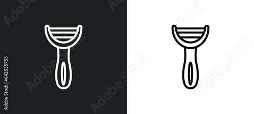 vegetable peeler icon isolated in white and black colors. vegetable peeler outline vector icon from kitchen collection for web, mobile apps and ui.