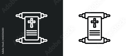 holy scriptures icon isolated in white and black colors. holy scriptures outline vector icon from religion collection for web, mobile apps and ui.