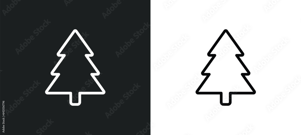 fir icon isolated in white and black colors. fir outline vector icon from winter collection for web, mobile apps and ui. - obrazy, fototapety, plakaty 