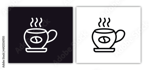 hot coffee icon isolated in white and black colors. hot coffee outline vector icon from airport terminal collection for web, mobile apps and ui.
