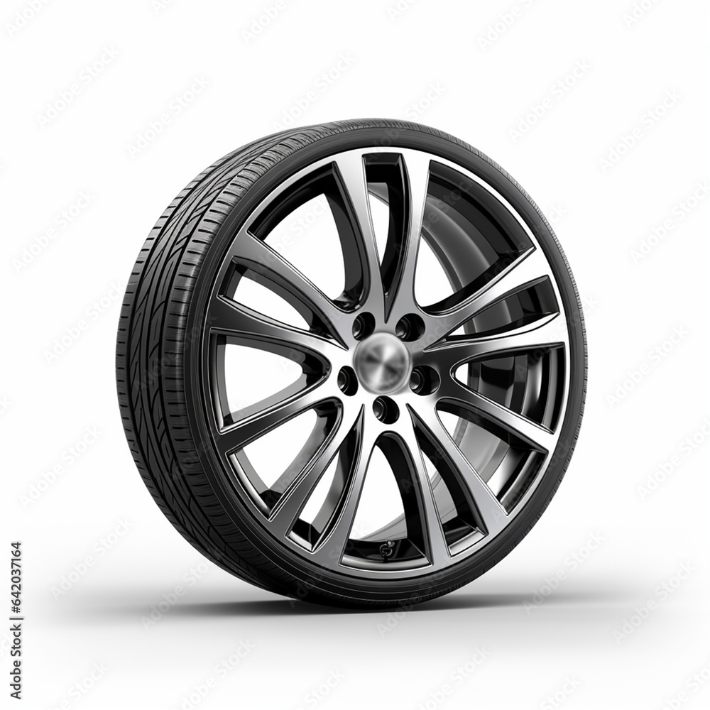 Car wheels isolated on a white background, ai technology