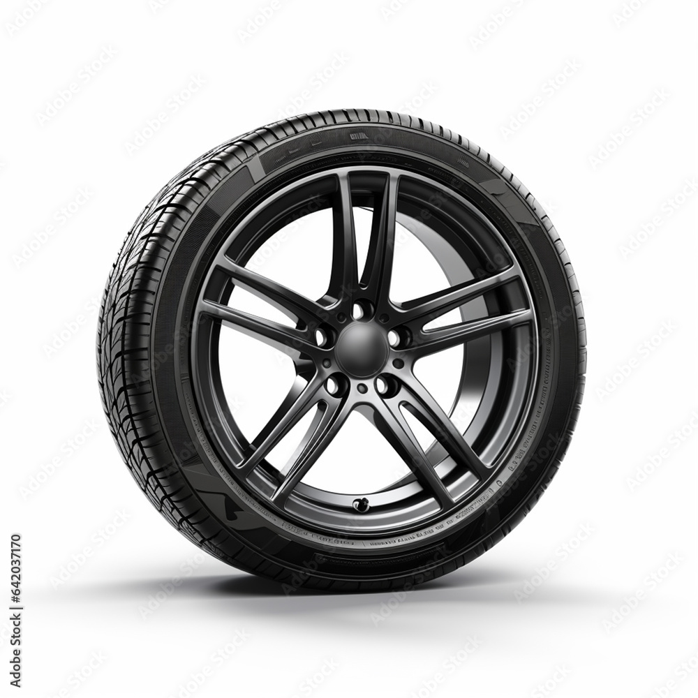 Fototapeta premium Car wheels isolated on a white background, ai technology