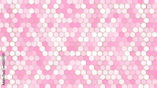 Geometric abstract honeycomb background with pink and white hexagons. Structure molecule and communication. Science, technology and medical concept. Vector illustration
