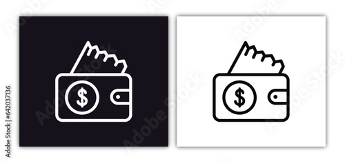 purse with bill icon isolated in white and black colors. purse with bill outline vector icon from airport terminal collection for web, mobile apps and ui.