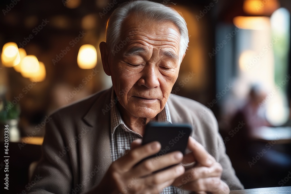 senior man texting on cell phone