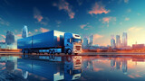 Illustration of modern transport and logistics cargo Import export industry concept with trucks background