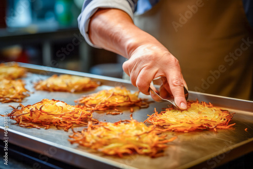 chef preparing latkes - tradition Hanukkah dish