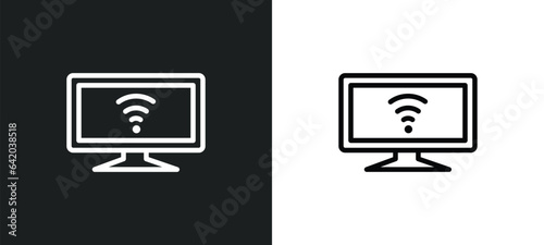 smart tv icon isolated in white and black colors. smart tv outline vector icon from electronic devices collection for web, mobile apps and ui.