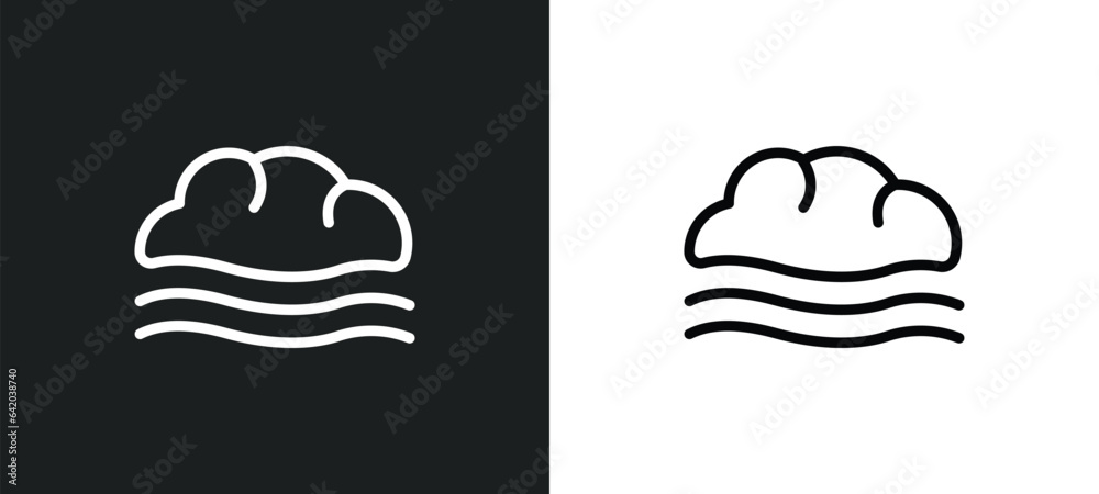 fog icon isolated in white and black colors. fog outline vector icon from meteorology collection for web, mobile apps and ui. fog icon isolated in white and black colors. fog outline vector icon from meteorology collection for web, mobile apps and ui.