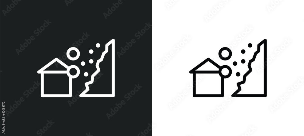 avalanche and house icon isolated in white and black colors. avalanche and house outline vector icon from meteorology collection for web, mobile apps ui. avalanche and house icon isolated in white and black colors. avalanche and house outline vector icon from meteorology collection for web, mobile apps ui.