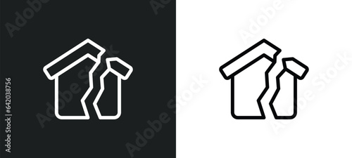 broken house icon isolated in white and black colors. broken house outline vector icon from meteorology collection for web, mobile apps and ui.