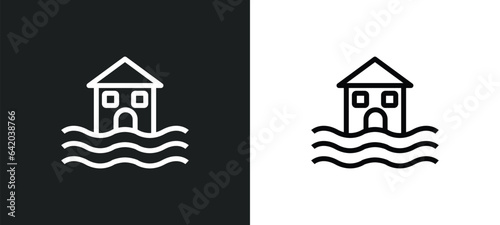 flooding house icon isolated in white and black colors. flooding house outline vector icon from meteorology collection for web, mobile apps and ui.