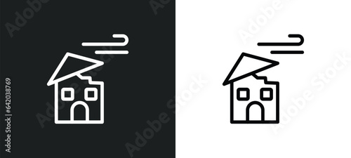 broken roof icon isolated in white and black colors. broken roof outline vector icon from meteorology collection for web, mobile apps and ui.
