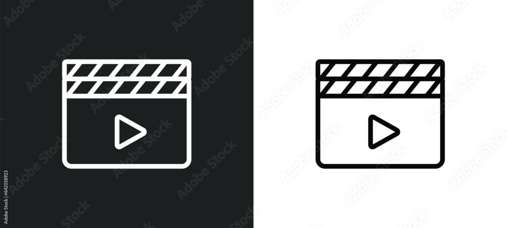 clapperboard play button icon isolated in white and black colors. clapperboard play button outline vector icon from music and media collection for web, mobile apps and ui.