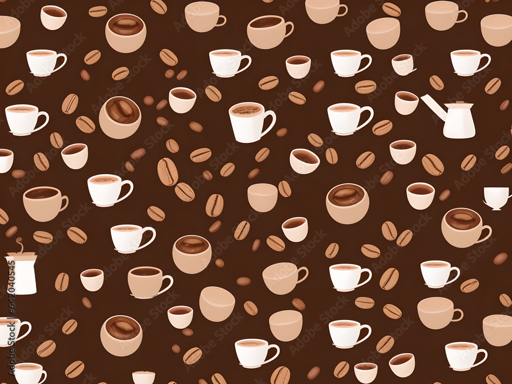 Obraz premium coffee and coffee beans patterns on a brown background