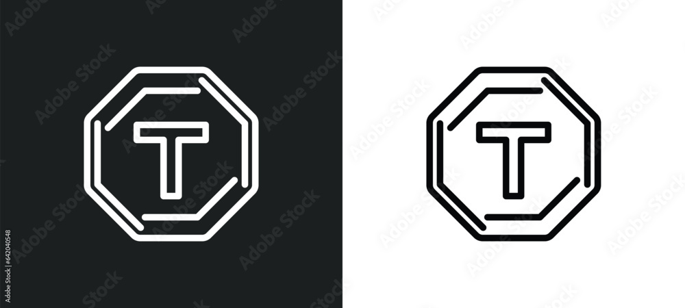 t junction icon isolated in white and black colors. t junction outline vector icon from traffic signs collection for web, mobile apps and ui. t junction icon isolated in white and black colors. t junction outline vector icon from traffic signs collection for web, mobile apps and ui.
