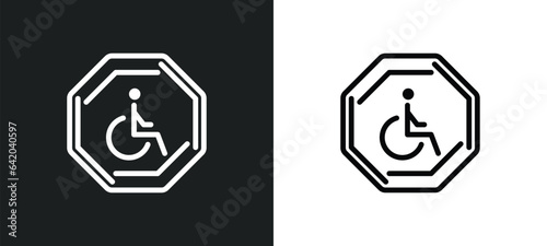 handicap icon isolated in white and black colors. handicap outline vector icon from traffic signs collection for web, mobile apps and ui.