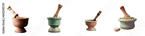 Isolated black mortar and pestle transparent background