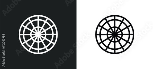 dart board game icon isolated in white and black colors. dart board game outline vector icon from weapons collection for web, mobile apps and ui.