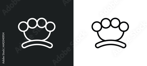 brass knuckles icon isolated in white and black colors. brass knuckles outline vector icon from weapons collection for web, mobile apps and ui.