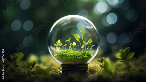 Green eco friendly lightbulb, sustainable energy and environment concept