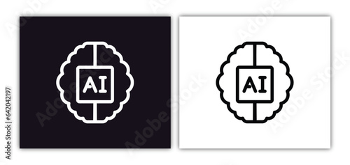 ai brain icon isolated in white and black colors. ai brain outline vector icon from artificial intellegence collection for web, mobile apps and ui.