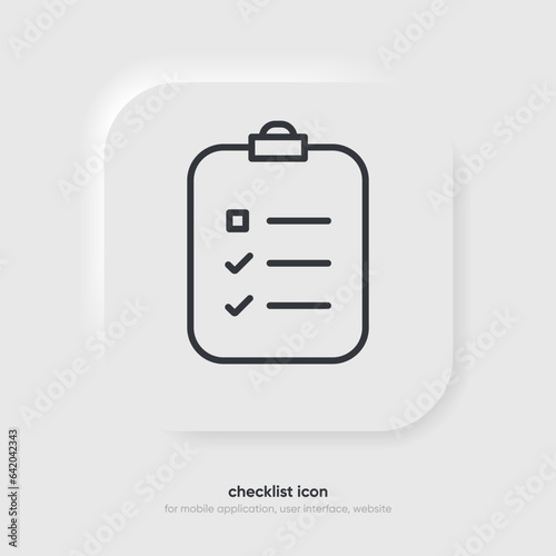 Tasks clipboard icon. Task done sign. Approved document icon. Project completed. Check Mark sign. Worksheet sign. Application form. Fill in the form. Report. Checklist icon
