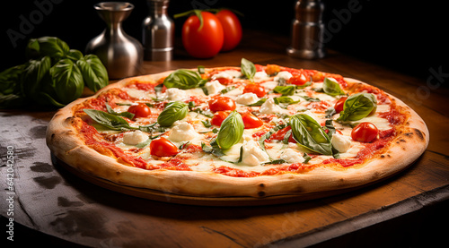 Comida Italiana - Pizza margarita - Pizza napolitana - Albahaca. mozzarella, queso, tomate, cherrys photo
