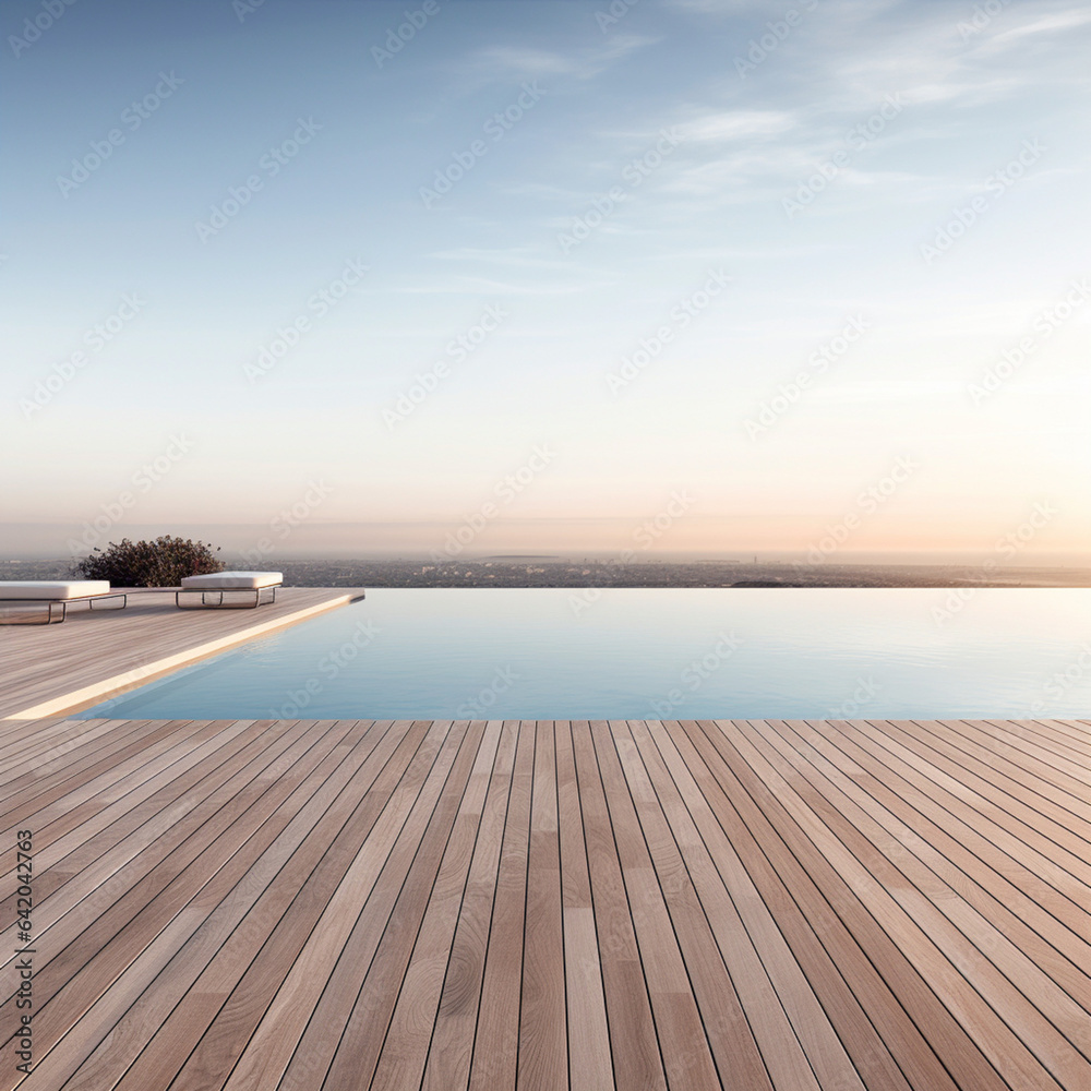 wooden pier in pool
