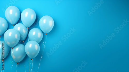 Blue Balloons Gracefully Float Against a Serene Blue Background, Creating a Calm and Beautiful Scene