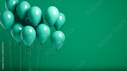 A Whimsical Squadron of Green Balloons Soars Gracefully Through the Sky, Painting It with Natural Elegance